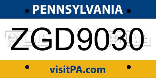 ZGD9030 Pennsylvania License Plate