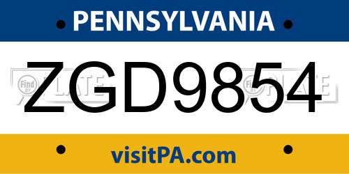 ZGD9854 Pennsylvania License Plate