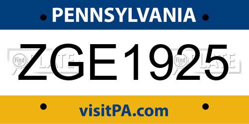 ZGE1925 Pennsylvania License Plate