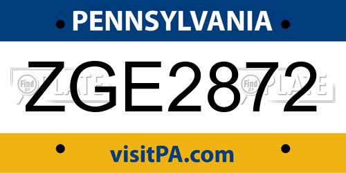 ZGE2872 Pennsylvania License Plate
