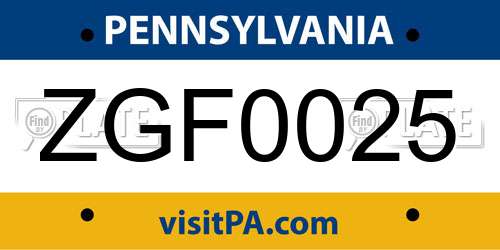 ZGF0025 Pennsylvania License Plate