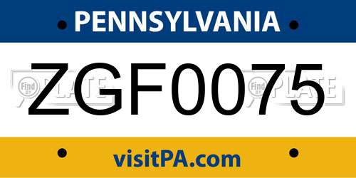 ZGF0075 Pennsylvania License Plate