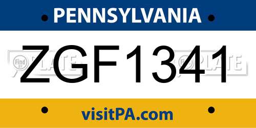 ZGF1341 Pennsylvania License Plate