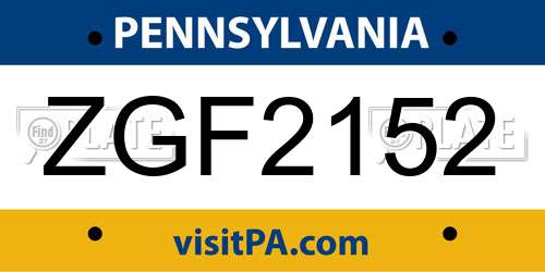 ZGF2152 Pennsylvania License Plate
