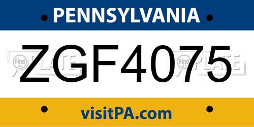 ZGF4075 Pennsylvania License Plate