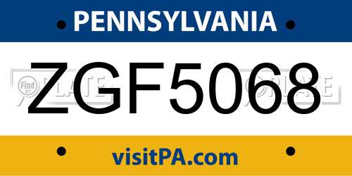 ZGF5068 Pennsylvania License Plate