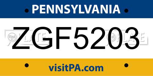 ZGF5203 Pennsylvania License Plate