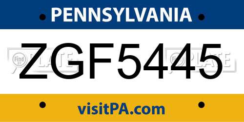ZGF5445 Pennsylvania License Plate