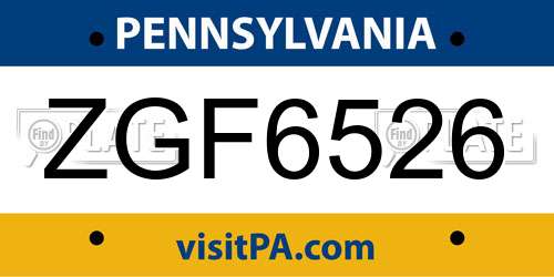 ZGF6526 Pennsylvania License Plate