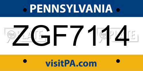 ZGF7114 Pennsylvania License Plate