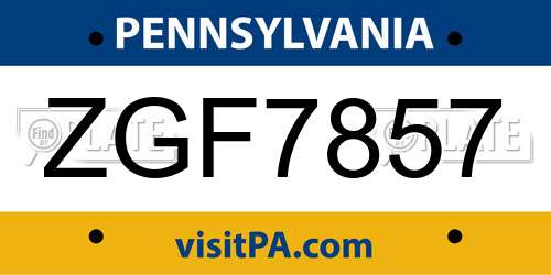 ZGF7857 Pennsylvania License Plate