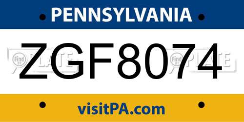 ZGF8074 Pennsylvania License Plate