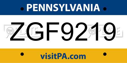 ZGF9219 Pennsylvania License Plate