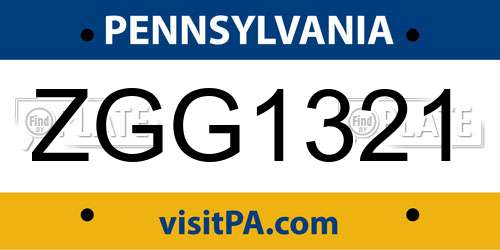 ZGG1321 Pennsylvania License Plate