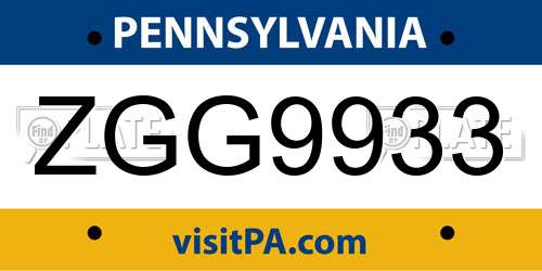 ZGG9933 Pennsylvania License Plate