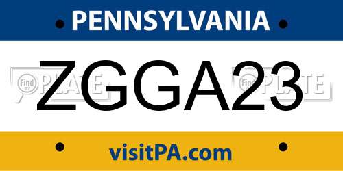ZGGA23 Pennsylvania License Plate