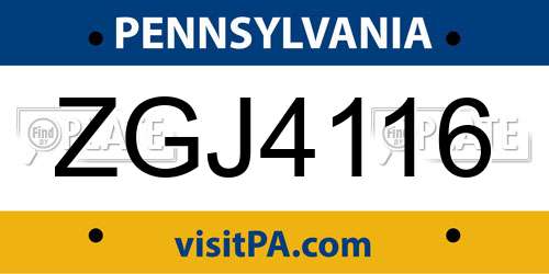 ZGJ4116 Pennsylvania License Plate