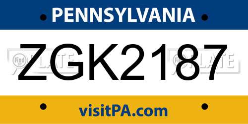 ZGK2187 Pennsylvania License Plate