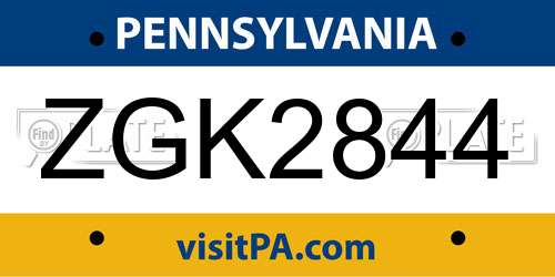 ZGK2844 Pennsylvania License Plate