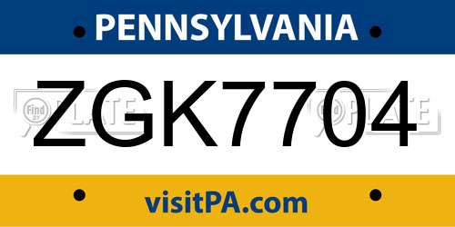 ZGK7704 Pennsylvania License Plate