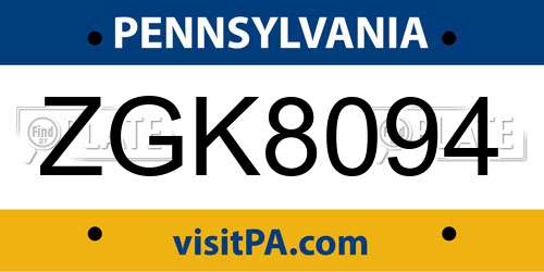 ZGK8094 Pennsylvania License Plate