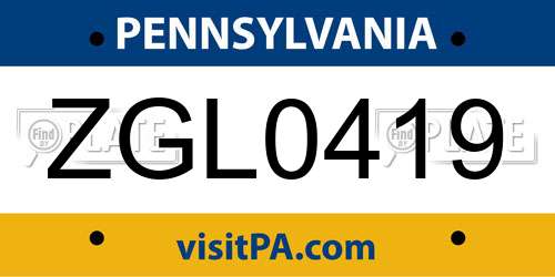 ZGL0419 Pennsylvania License Plate