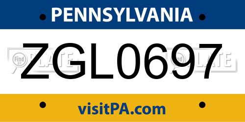 ZGL0697 Pennsylvania License Plate