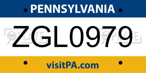 ZGL0979 Pennsylvania License Plate