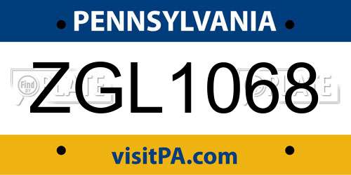 ZGL1068 Pennsylvania License Plate