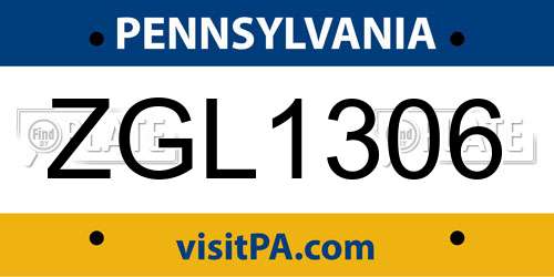 ZGL1306 Pennsylvania License Plate