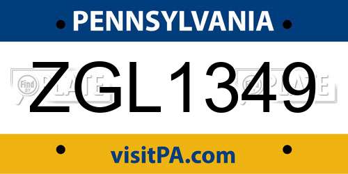 ZGL1349 Pennsylvania License Plate