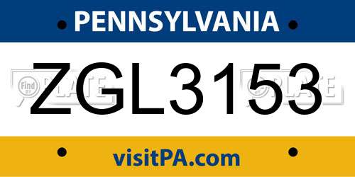 ZGL3153 Pennsylvania License Plate