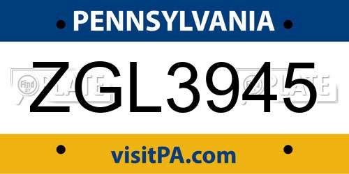 ZGL3945 Pennsylvania License Plate