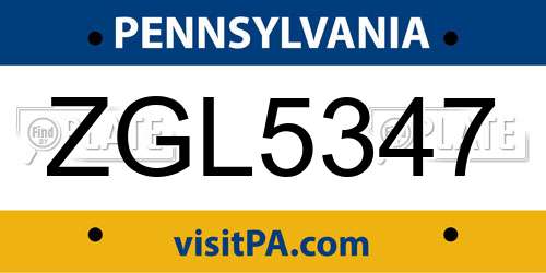 ZGL5347 Pennsylvania License Plate