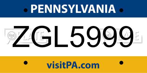 ZGL5999 Pennsylvania License Plate
