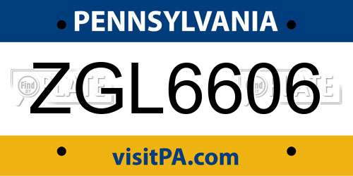 ZGL6606 Pennsylvania License Plate