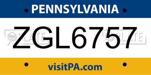 ZGL6757 Pennsylvania License Plate