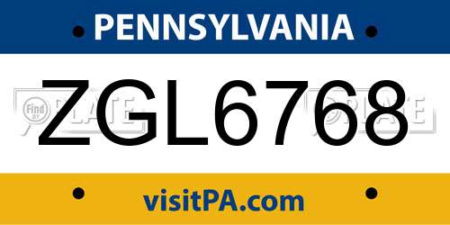 ZGL6768 Pennsylvania License Plate