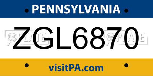 ZGL6870 Pennsylvania License Plate