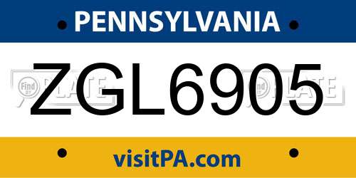 ZGL6905 Pennsylvania License Plate