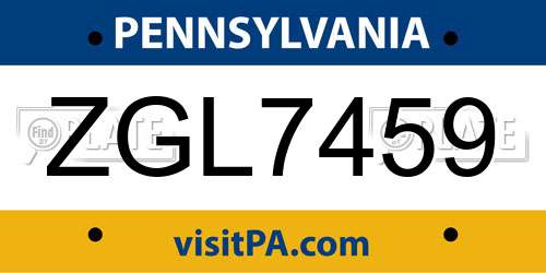 ZGL7459 Pennsylvania License Plate