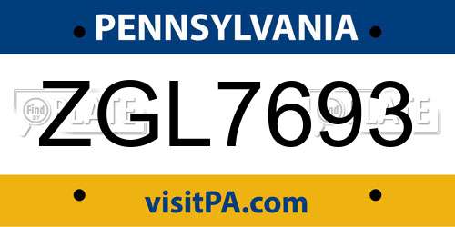 ZGL7693 Pennsylvania License Plate