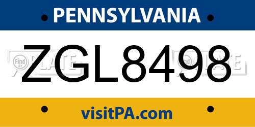 ZGL8498 Pennsylvania License Plate
