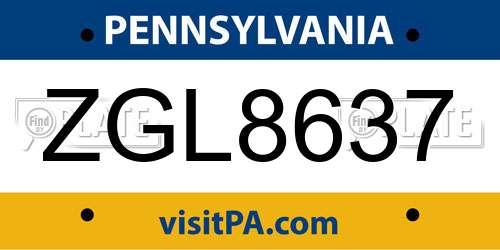 ZGL8637 Pennsylvania License Plate