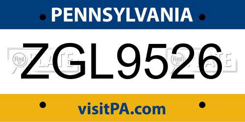 ZGL9526 Pennsylvania License Plate