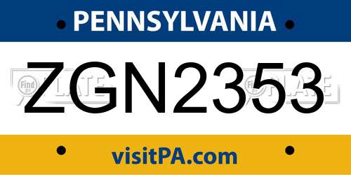 ZGN2353 Pennsylvania License Plate