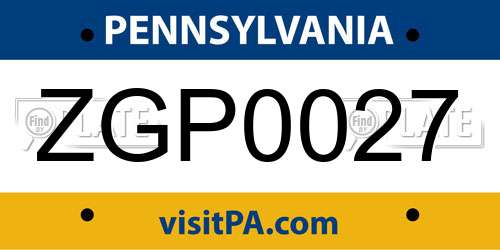 ZGP0027 Pennsylvania License Plate
