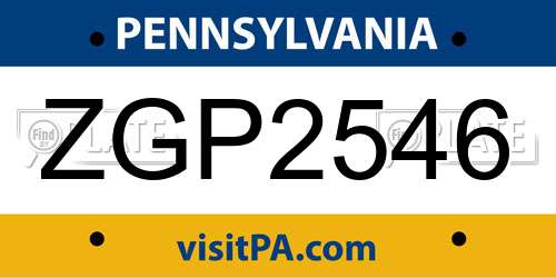 ZGP2546 Pennsylvania License Plate