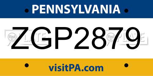 ZGP2879 Pennsylvania License Plate