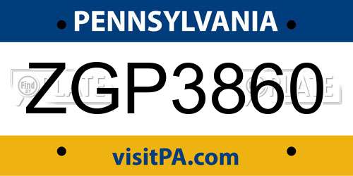 ZGP3860 Pennsylvania License Plate